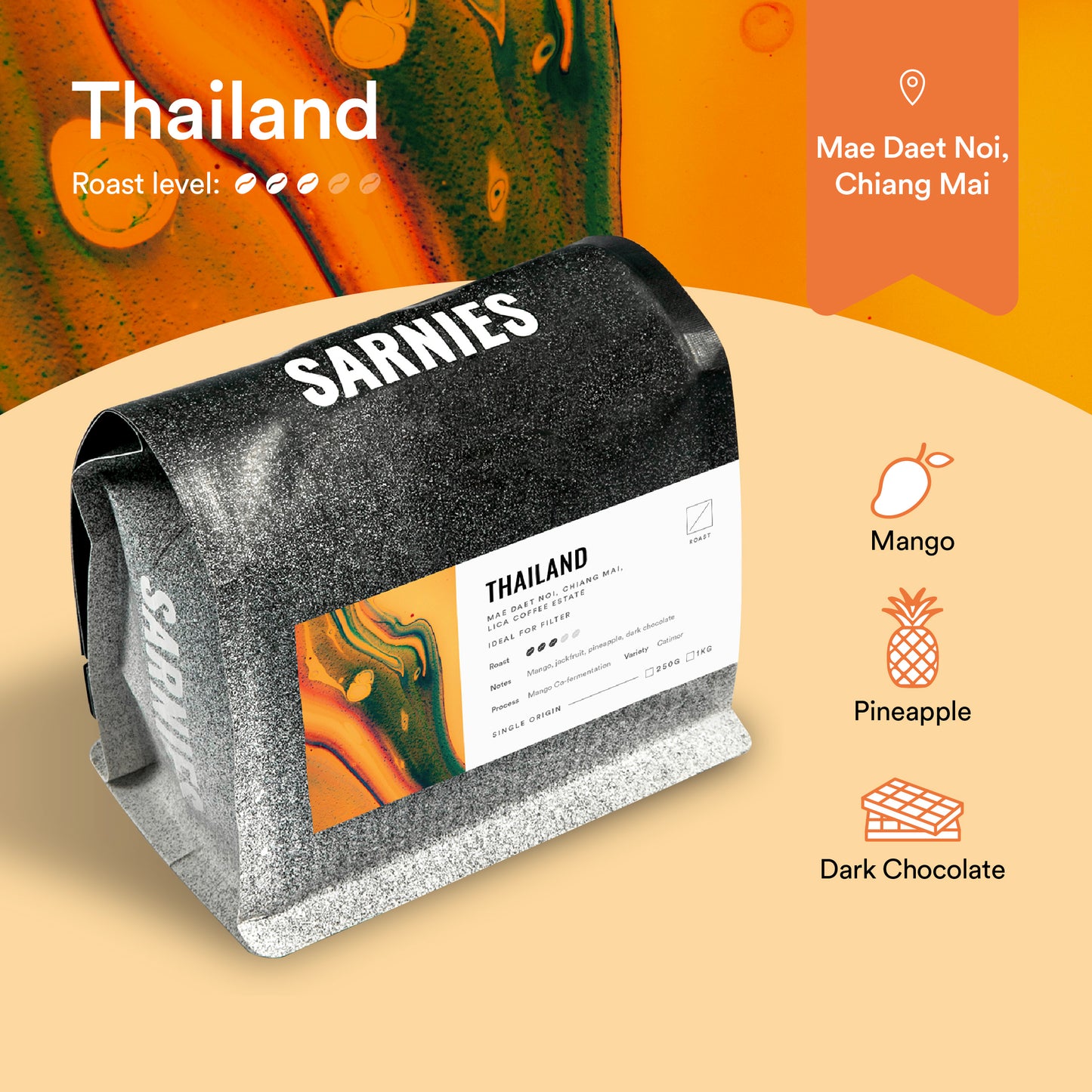 Thailand, Chiang Mai, Mae Daet Noi, Lica Estate Catimor Mango Co-Ferment Coffee Beans