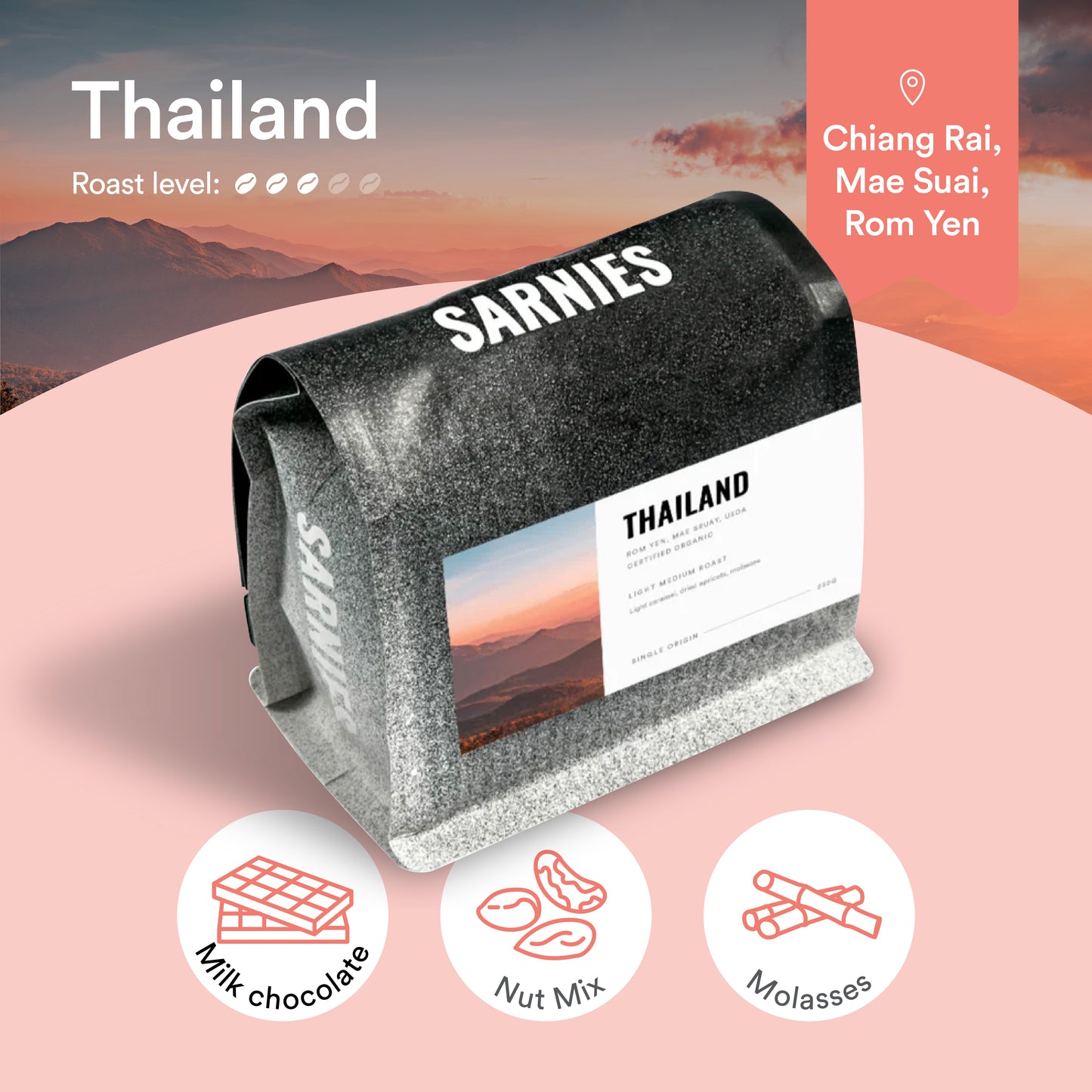 Thailand, Chiang Rai, Mae Suai, Rom Yen, USDA Certified Organic Coffee Bean (Single Origin)