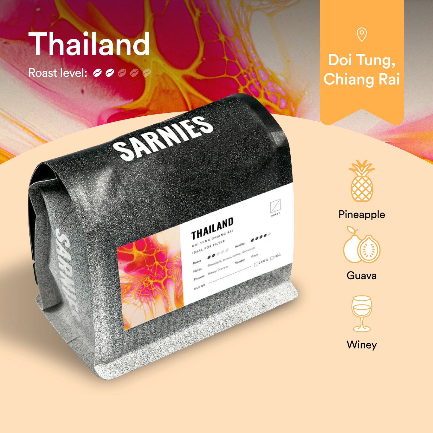 Thailand, Doi Tung, Chiang Rai, Gayo Honey Process Coffee Bean (Single Origin)